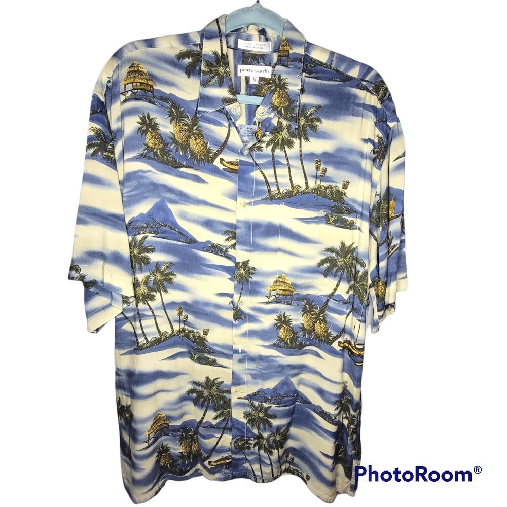 Pierre Cardin Button Down Hawaiian Shirt L